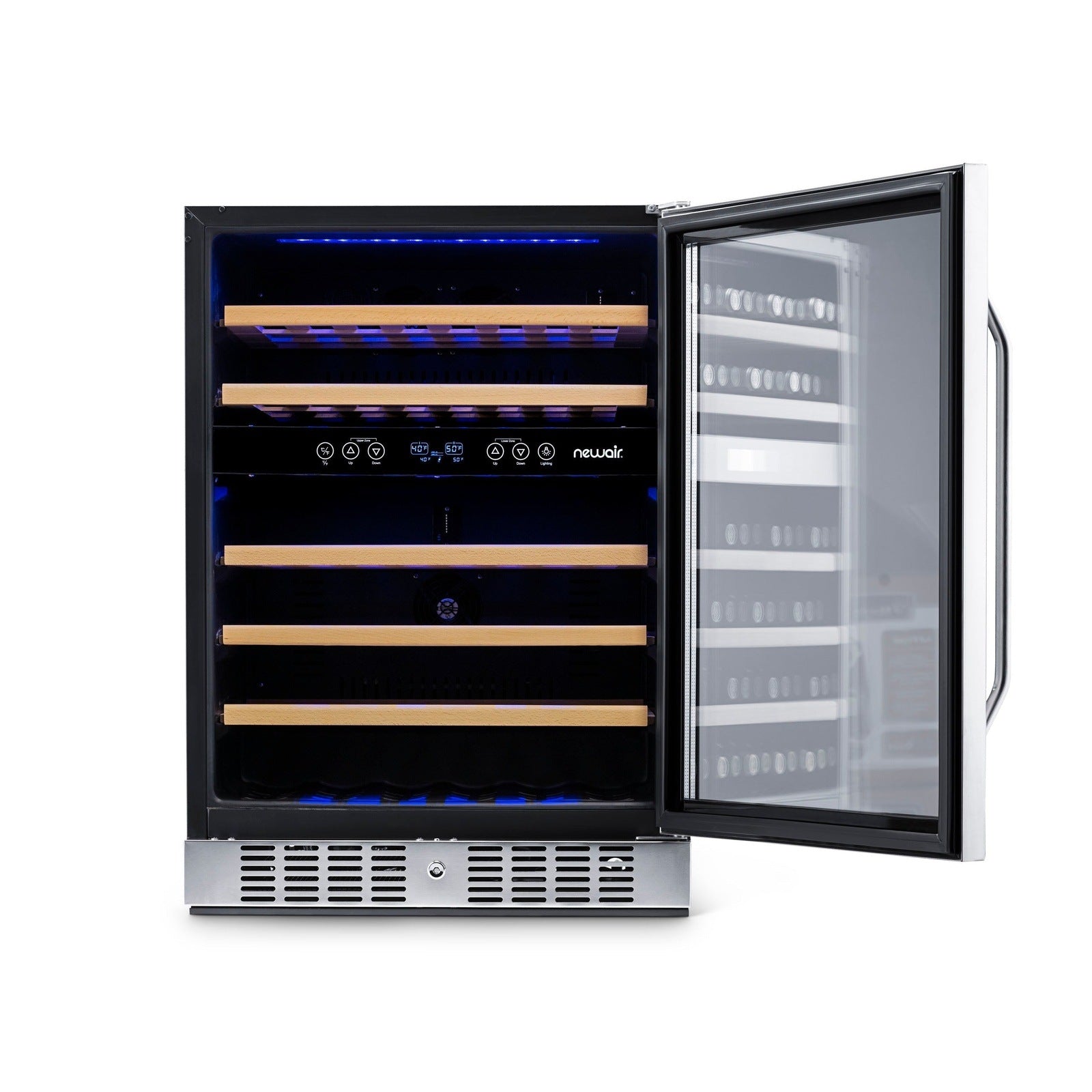 Newair - 24” 46-Bottle Dual-Zone Built-in/Freestanding Wine Cooler AWR-460DB - Stainless Steel w/ Beech Wood Shelves