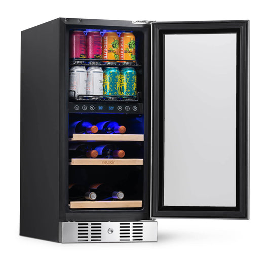 Newair - 15” 9-Bottle/48 Can Built-in/Freestanding Dual-Zone Wine & Beverage Center NWB057SS00