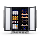 Newair - 24” 20-Bottle/60 Can Dual-Zone French Door Wine & Beverage Center NWB080SS00 w/ Beech Wood Shelves