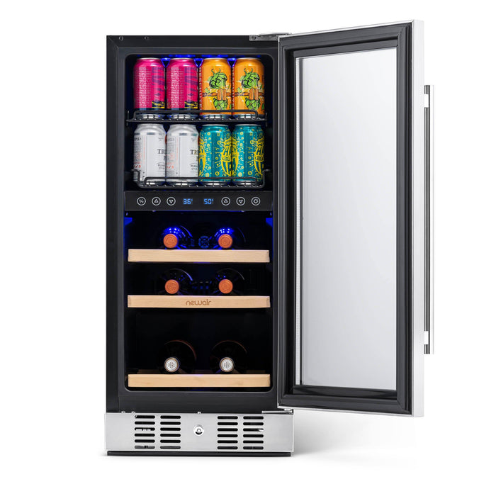 Newair - 15” 9-Bottle/48 Can Built-in/Freestanding Dual-Zone Wine & Beverage Center NWB057SS00