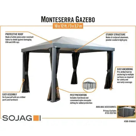Sojag Gazebo Monteserra Gazebo 10x12 ft. - Light Grey