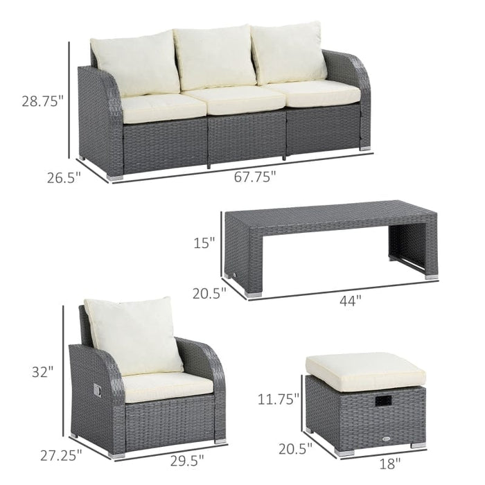 Outsunny 6-Piece Outdoor Rattan Patio Sectional Sofa Set - 860-105V02