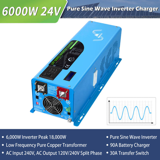 6000W DC 24V Split Phase Pure Sine Wave Inverter With Charger - LFP6K24V230VSP