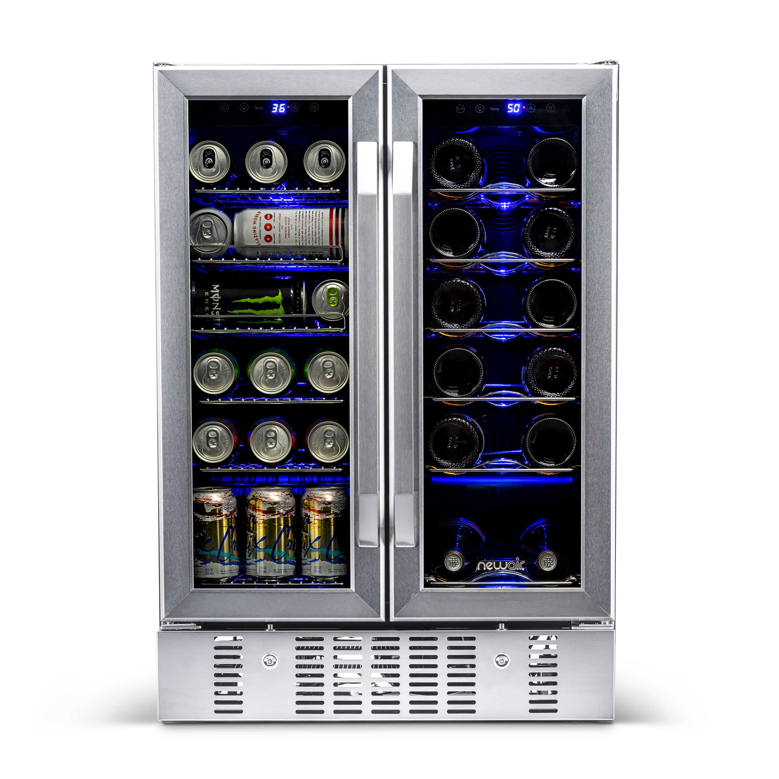 Newair - 24” 18-Bottle/58 Can Dual-Zone French Door Wine & Beverage Center AWB-360DB