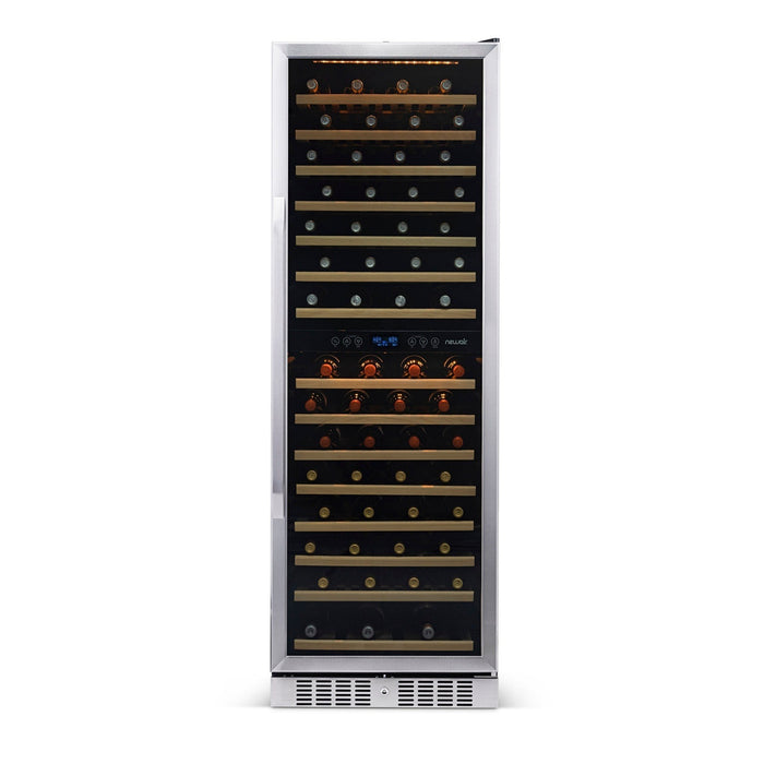 Newair - 27” 160-Bottle Dual-Zone Built-in/Freestanding Stainless Steel Wine Fridge AWR-1600DB - w/ Smooth Rolling Shelves