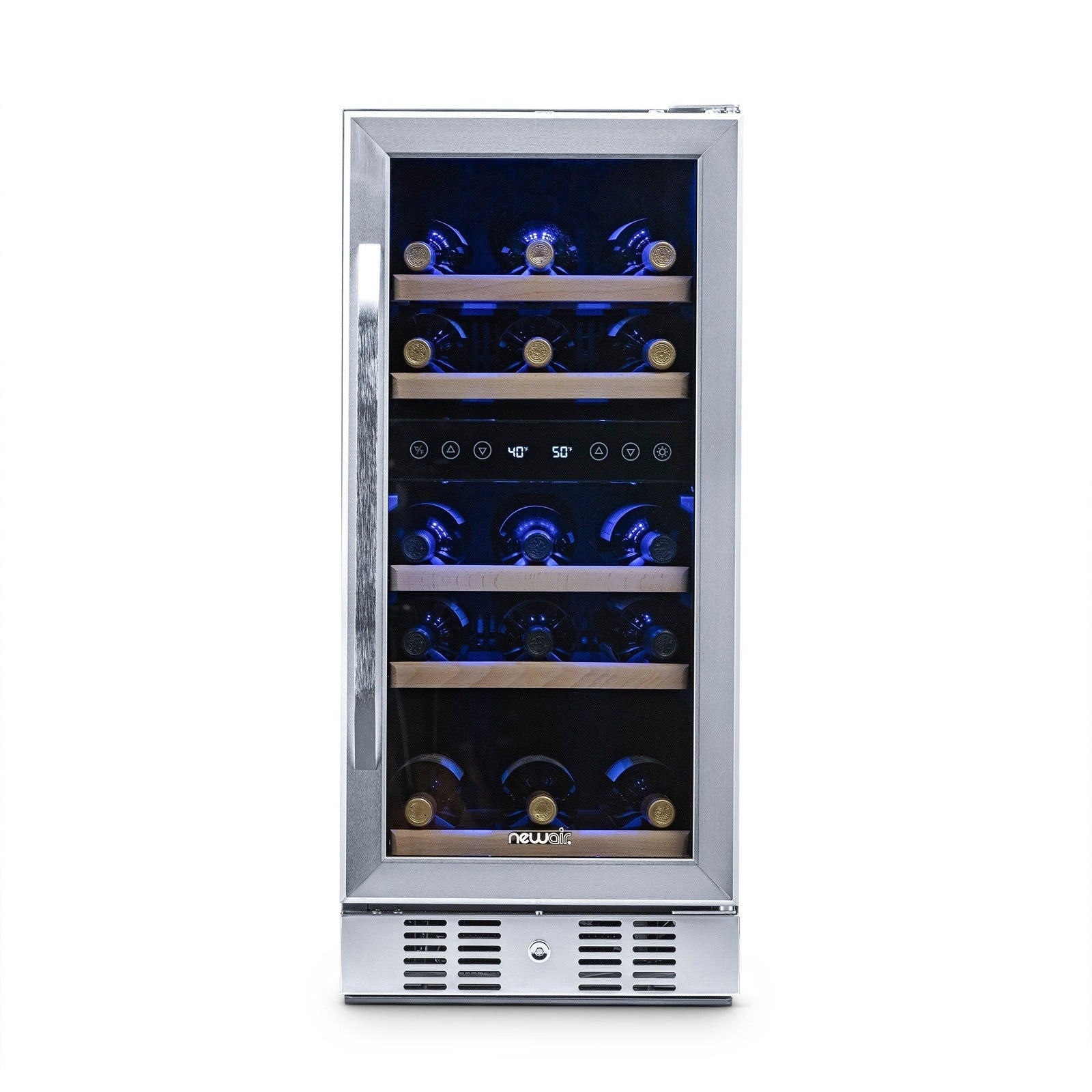 NewAir - 15" 29-Bottle Dual-Zone Wine Cooler AWR-290DB Stainless Steel w/ Beech Wood Shelves