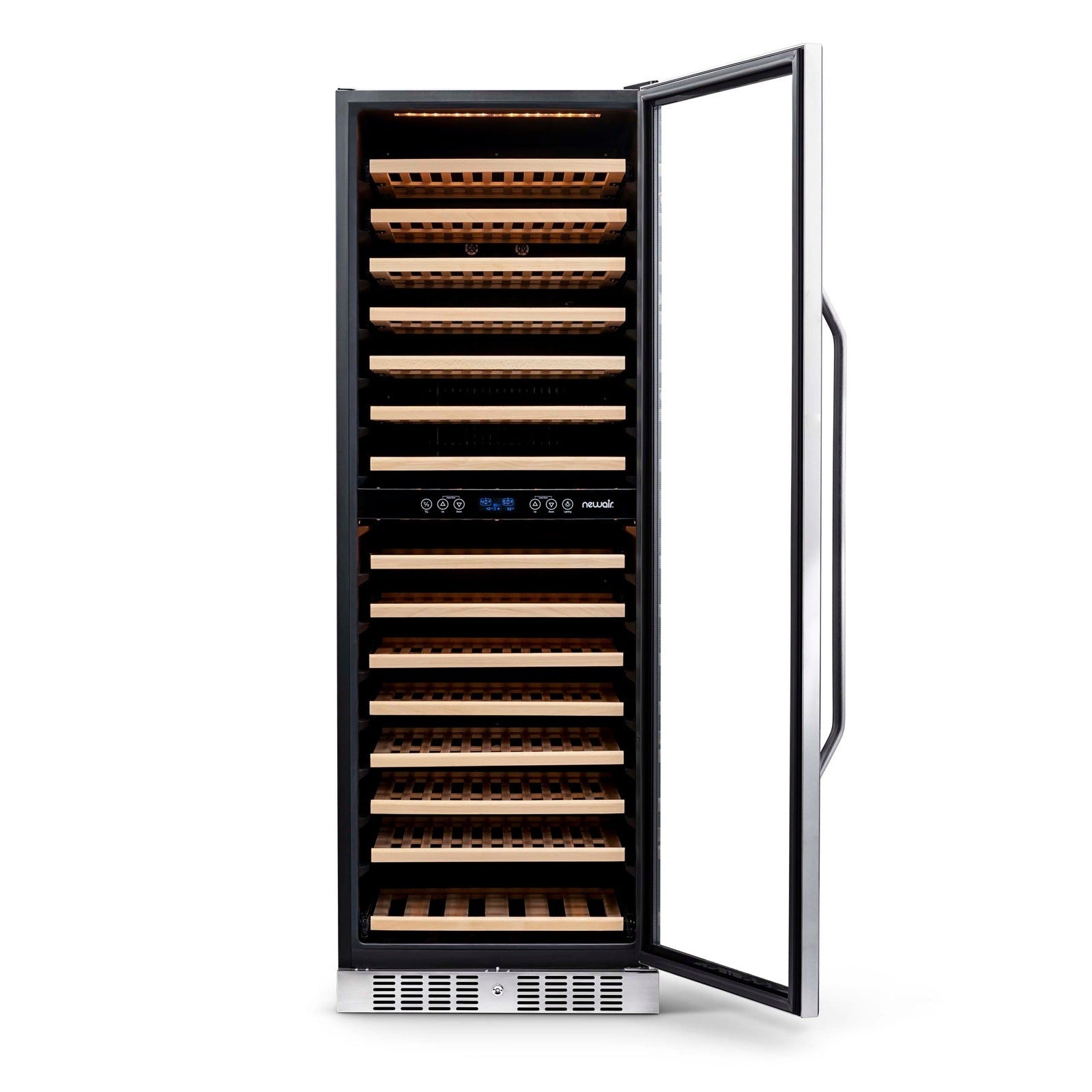 Newair - 27” 160-Bottle Dual-Zone Built-in/Freestanding Stainless Steel Wine Fridge AWR-1600DB - w/ Smooth Rolling Shelves