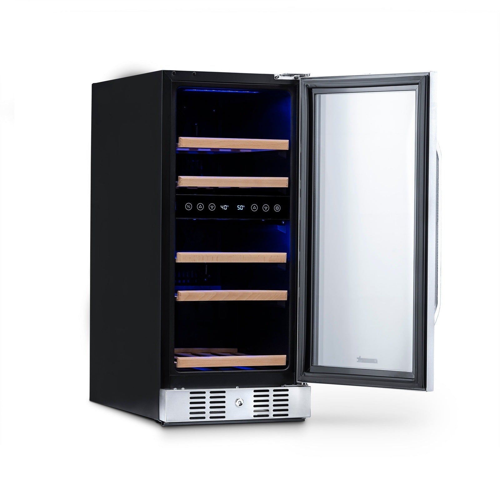 NewAir - 15" 29-Bottle Dual-Zone Wine Cooler AWR-290DB Stainless Steel w/ Beech Wood Shelves