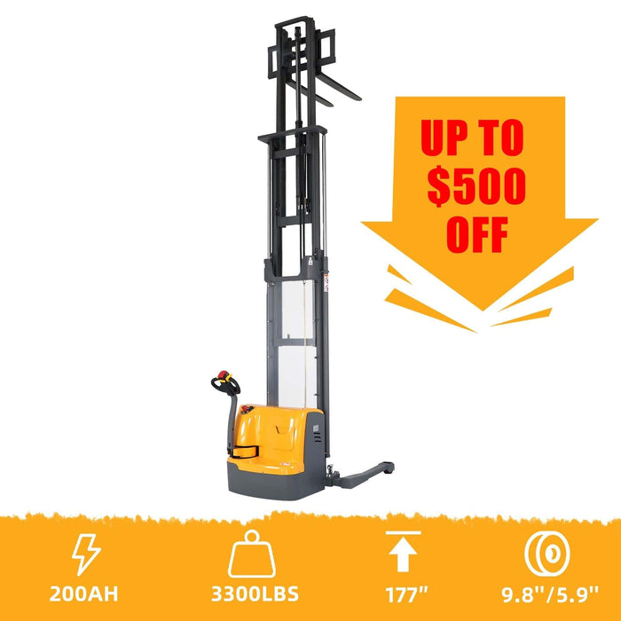 Apollolift Powered Forklift Full Electric Walkie Stacker 3300 lbs Cap. 177"Lifting A-3029 - Backyard Provider