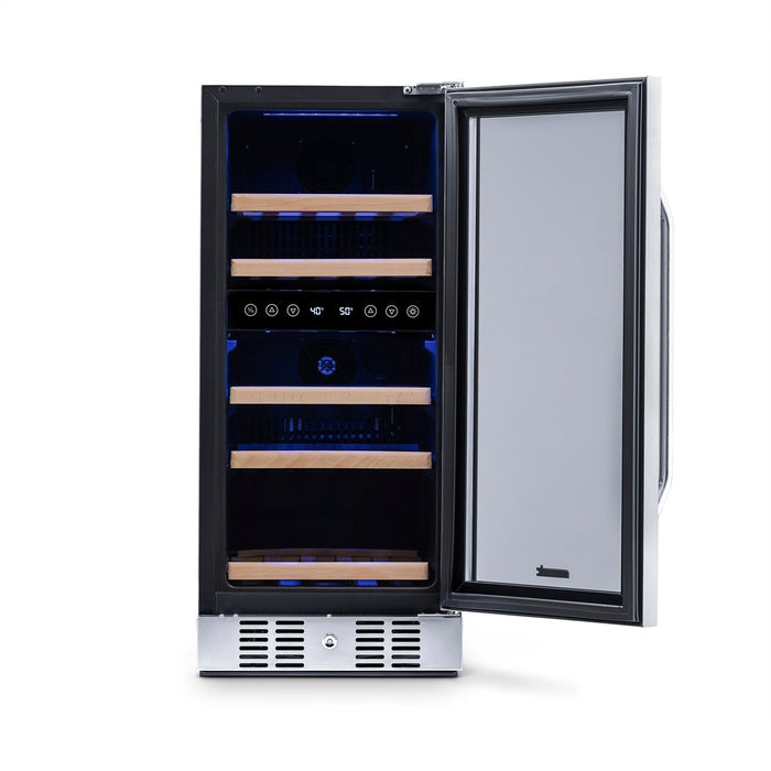 NewAir - 15" 29-Bottle Dual-Zone Wine Cooler AWR-290DB Stainless Steel w/ Beech Wood Shelves