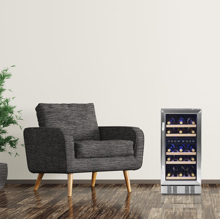 NewAir - 15" 29-Bottle Dual-Zone Wine Cooler AWR-290DB Stainless Steel w/ Beech Wood Shelves