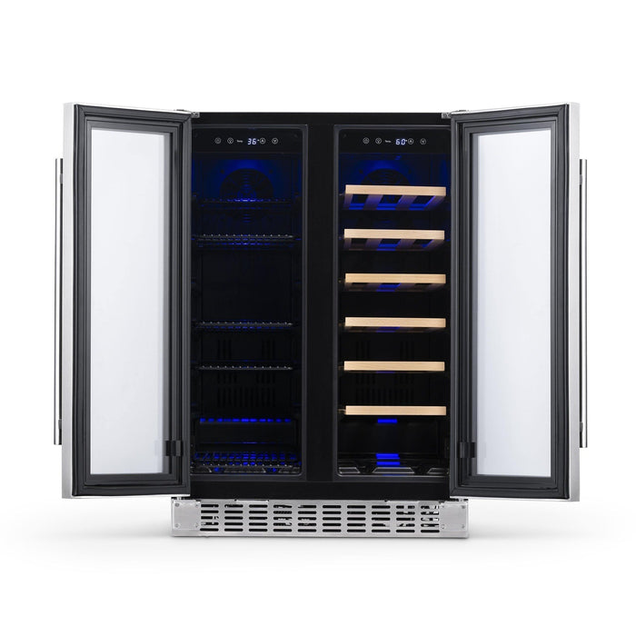 Newair - 24” 20-Bottle/60 Can Dual-Zone French Door Wine & Beverage Center NWB080SS00 w/ Beech Wood Shelves