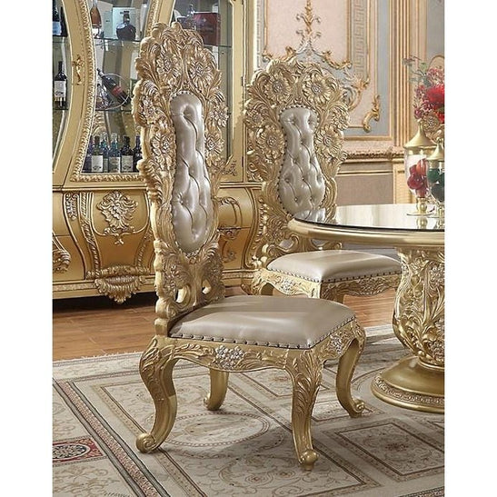 Homey Design Metallic Antique Gold Leather Round Dining Set 5Pcs Traditional - HD-1801-5PC-ROUND