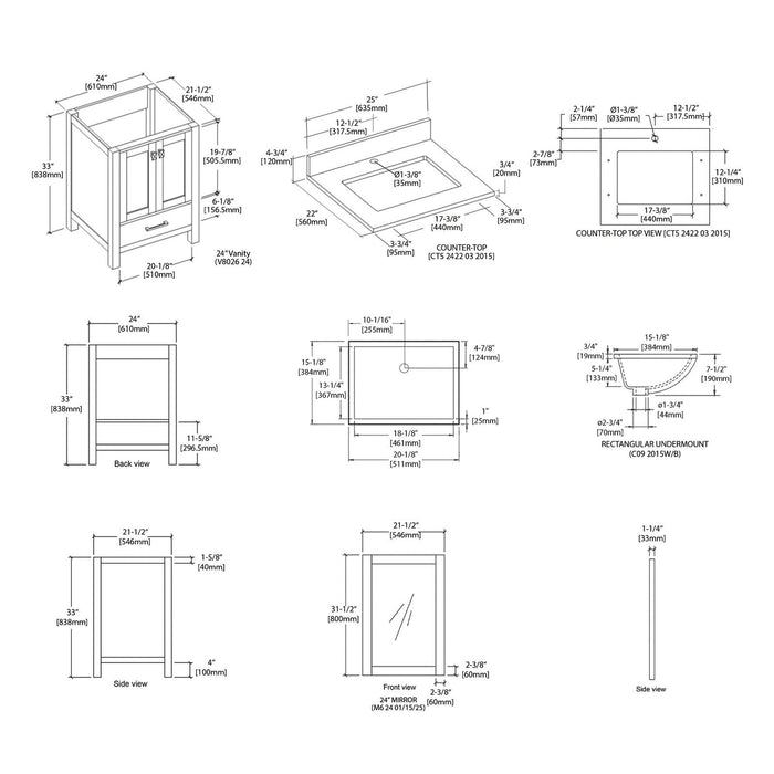 Blossom Geneva 24″ Bathroom Vanity - V8026 24 01 - Backyard Provider