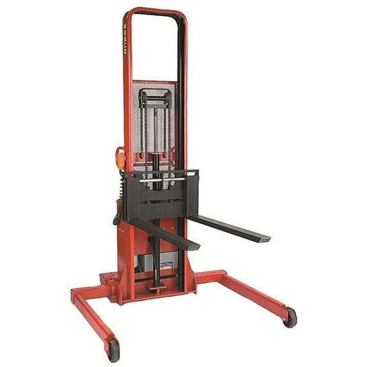 Wesco Industrial Products 1,500 lb. Power Lift Adjustable Straddle Fork Stacker with 42" Forks and 64" Lift Height 261068 - Backyard Provider