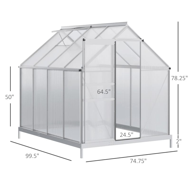 Outsunny 8' x 6' Aluminum Outdoor Greenhouse, Polycarbonate Walk-in Garden Greenhouse - 845-540V01SR