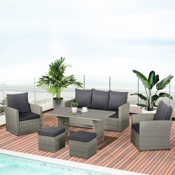 Outsunny 6 Piece Patio Dining Set All Weather Rattan Wicker Furniture Set - 861-040GY