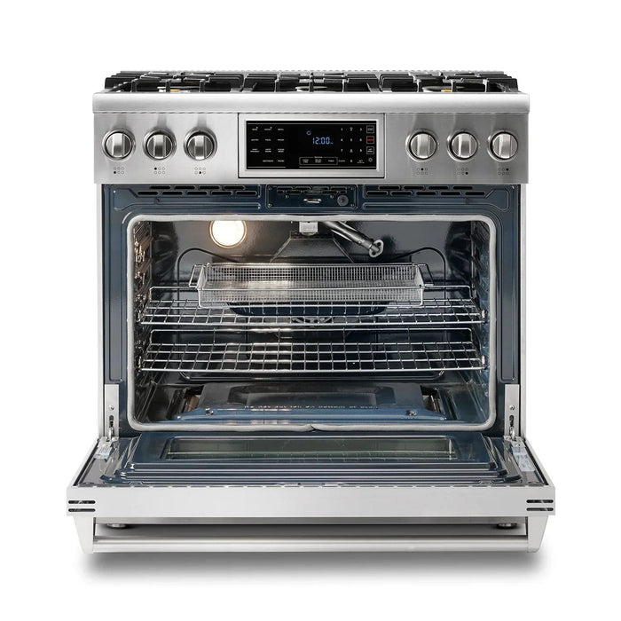 Thor Kitchen Appliance Package - 36 In. Gas Range, Range Hood, Microwave Drawer, Refrigerator, Dishwasher, AP-TRG3601LP-W-5