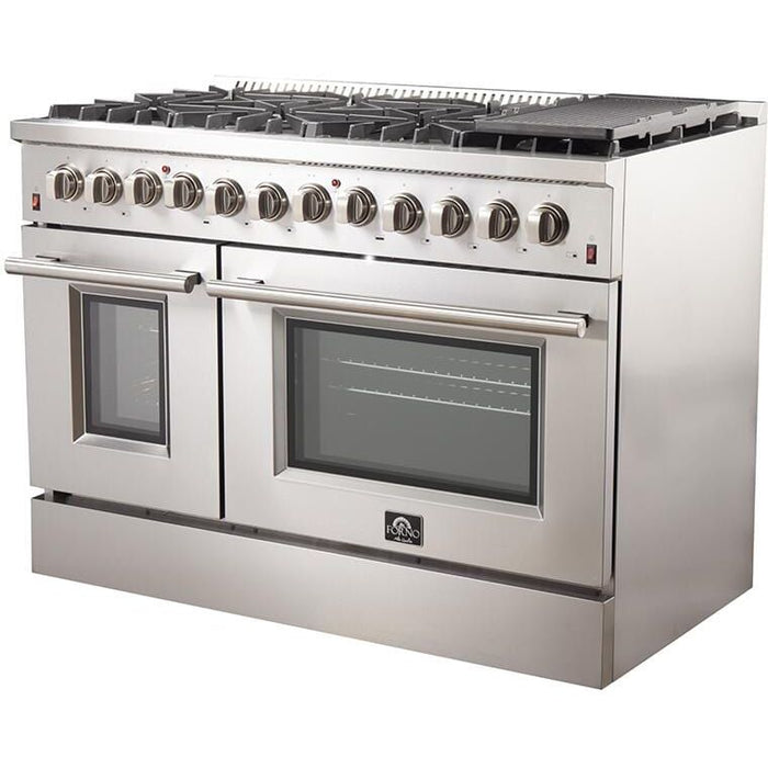 Forno Appliance Package - 48 Inch Gas Range, Range Hood, Refrigerator,  Microwave Drawer, Dishwasher, Wine Cooler, AP-FFSGS6244-48-9