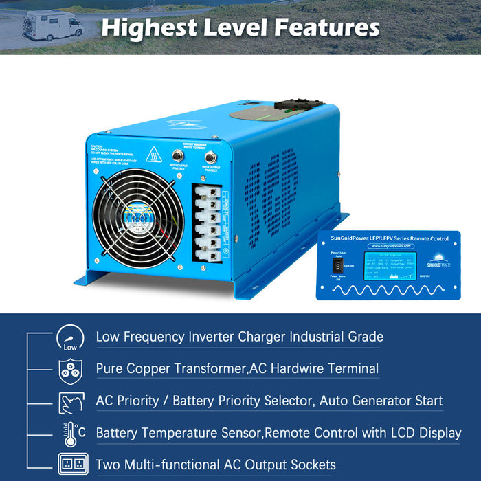 6000W DC 24V Split Phase Pure Sine Wave Inverter With Charger - LFP6K24V230VSP