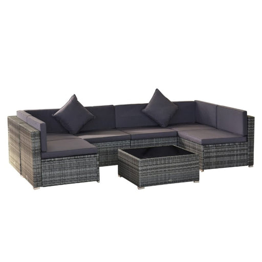 Outsunny 7 Piece Outdoor Patio Furniture, Modern Rattan Wicker Modular Sectional Patio Set - 860-020V01GY