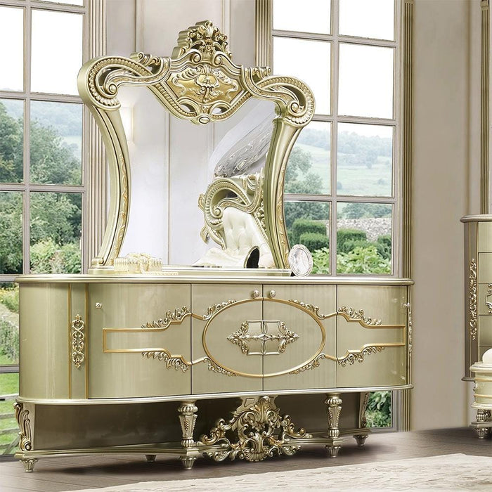 Homey Design Classic Antique Gold & Belle Silver Solid Wood Bedroom Set - HD-958