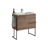 Lucena Bath Scala 32" Floating Vanity with Legs and Towel Bar in Abedul, White or Tera. - Backyard Provider