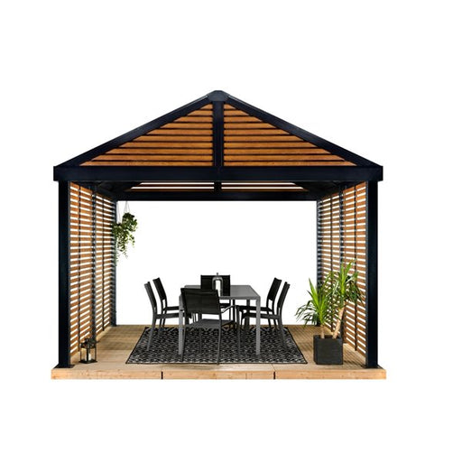 Sojag Gazebo Boda Wood Finish Metal Rectangle Sun Shelter with Steel Roof exterior: 11.91-ft X 11.91-ft