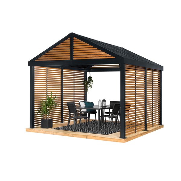 Sojag Gazebo Boda Wood Finish Metal Rectangle Sun Shelter with Steel Roof exterior: 11.91-ft X 11.91-ft