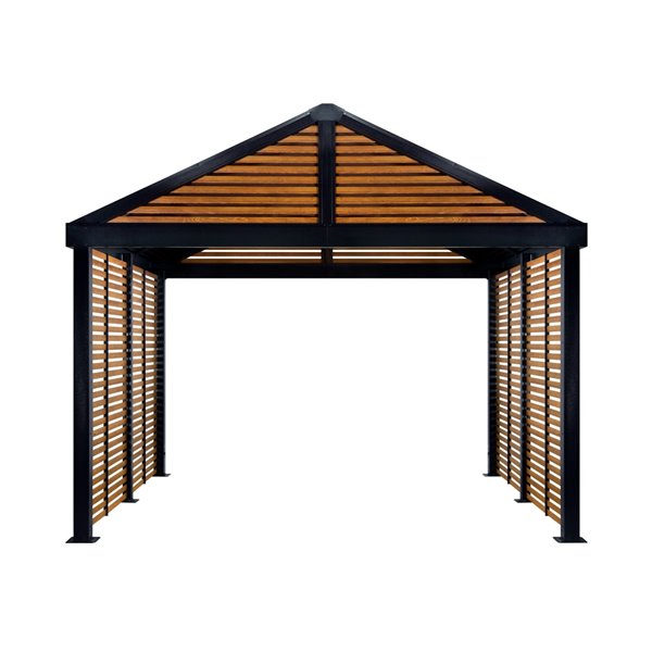 Sojag Gazebo Boda Wood Finish Metal Rectangle Sun Shelter with Steel Roof exterior: 11.91-ft X 11.91-ft