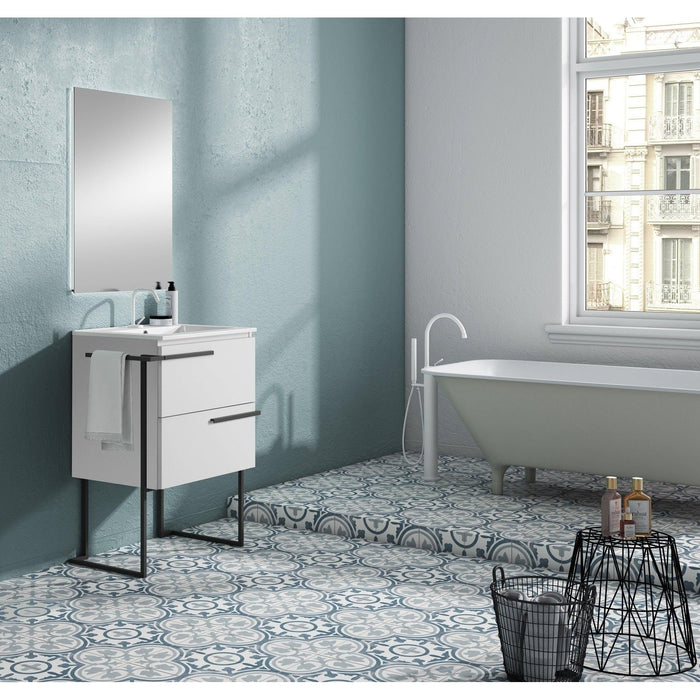 Lucena Bath Scala 32" Floating Vanity with Legs and Towel Bar in Abedul, White or Tera.