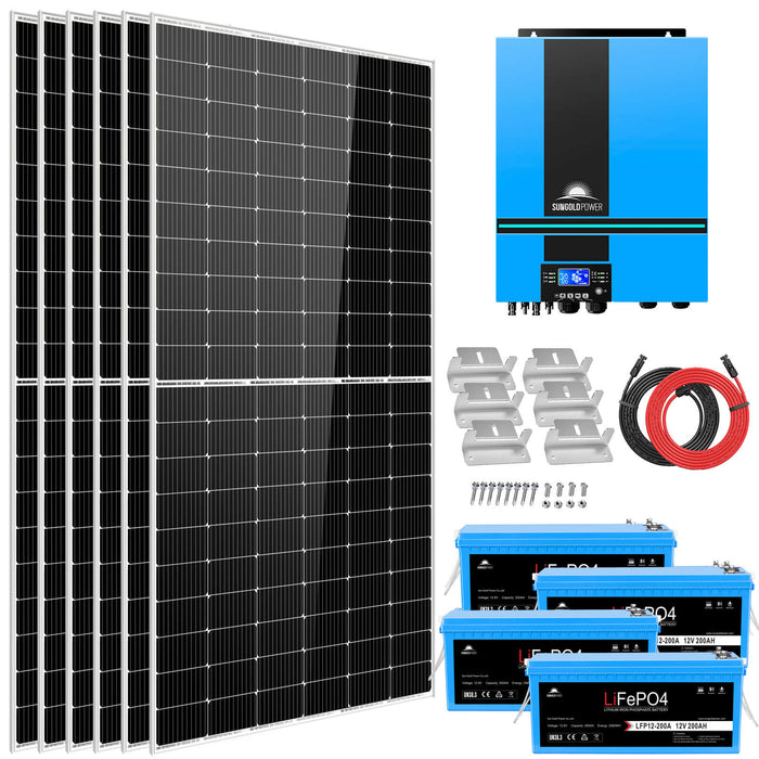 SunGold Complete off Grid Solar Kit 6500W 48V 120V output 10.24KWH Lithium Battery 2700 Watt Solar Panel SGK-65PRO