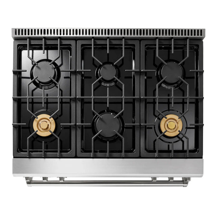 Thor Kitchen Appliance Package - 36 In. Propane Gas Range, Range Hood, Microwave Drawer, AP-TRG3601LP-C-4