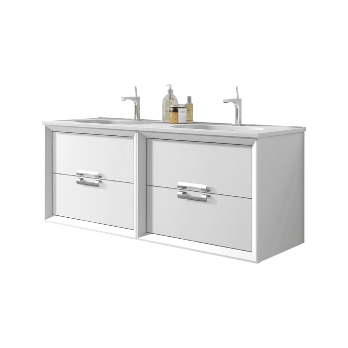 Lucena Bath 48" Décor Tirador Double Floating Vanity in White, Black, Gray or White and Silver. - Backyard Provider