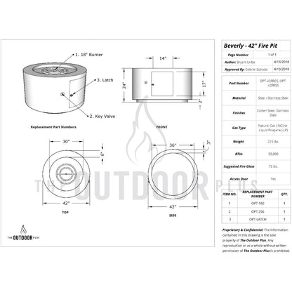 42" Beverly Fire Pit Specs Sheet