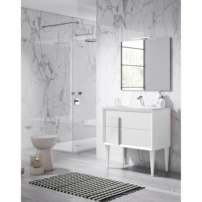 Lucena Bath 32" Décor Cristal Freestanding Vanity in White/Black/Grey and glass handle - Backyard Provider