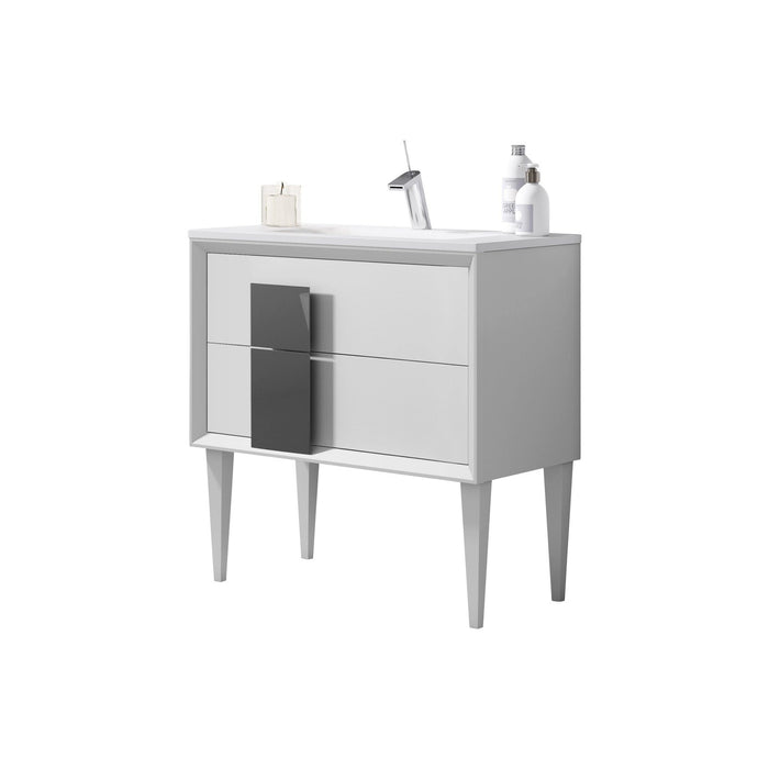 Lucena Bath Décor Cristal 24" Freestanding Bathroom Vanity in White/Black or Grey and glass handle - Backyard Provider