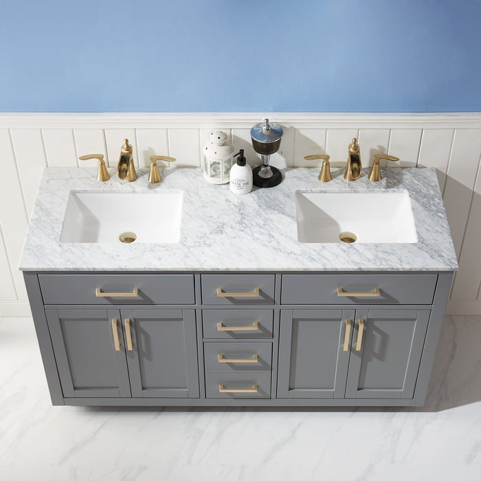 Altair Designs Ivy 60" Double Bathroom Vanity Set with Carrara White Marble Countertop - 531060-WH-CA-NM - Backyard Provider