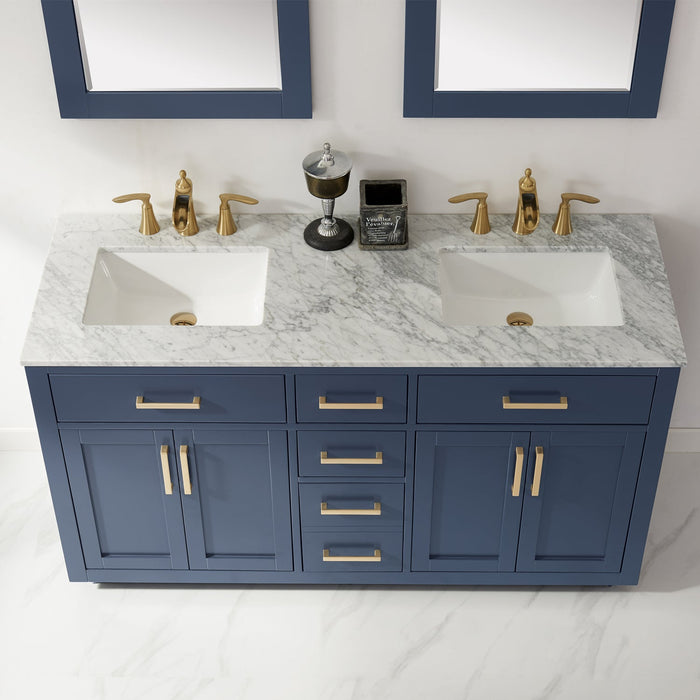 Altair Designs Ivy 60" Double Bathroom Vanity Set with Carrara White Marble Countertop - 531060-WH-CA-NM - Backyard Provider