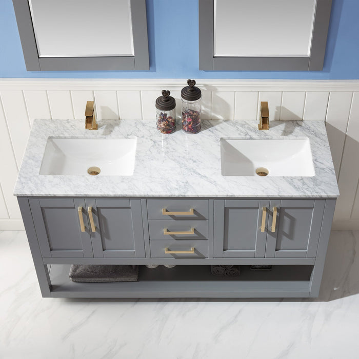 Altair Designs Remi 60" Double Bathroom Vanity Set with Marble Countertop - 532060-WH-CA-NM - Backyard Provider