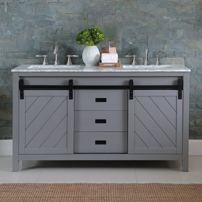 Altair Designs Kinsley 60" Double Bathroom Vanity Set with Carrara White Marble Countertop - 536060-WH-CA-NM - Backyard Provider