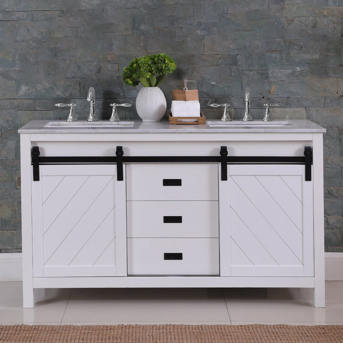 Altair Designs Kinsley 60" Double Bathroom Vanity Set with Carrara White Marble Countertop - 536060-WH-CA-NM - Backyard Provider