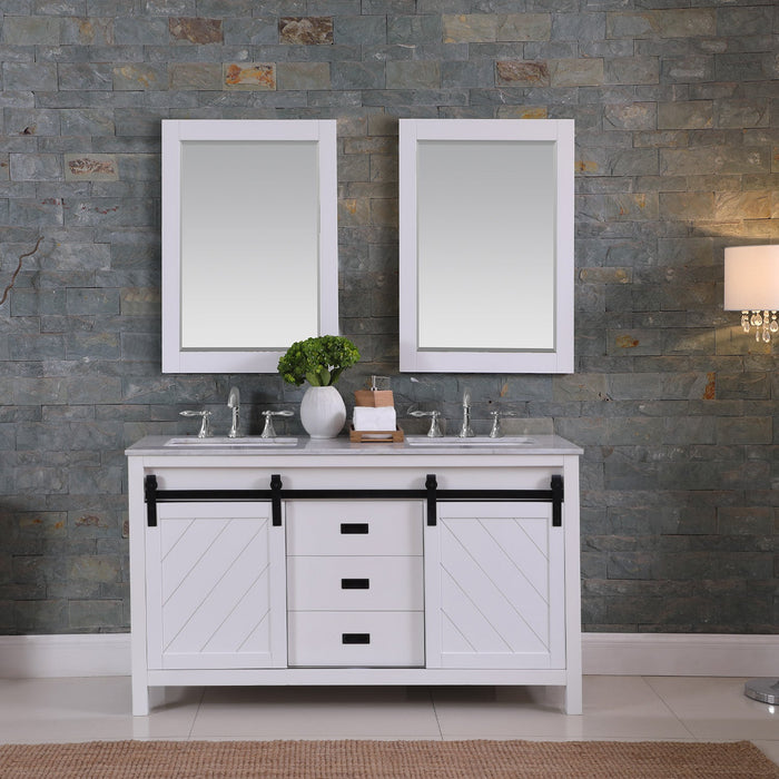 Altair Designs Kinsley 60" Double Bathroom Vanity Set with Carrara White Marble Countertop - 536060-WH-CA-NM - Backyard Provider