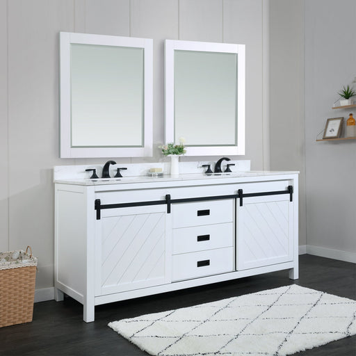 Altair Designs Kinsley 72" Double Bathroom Vanity Set with Aosta White Marble Countertop - 536072-WH-AW-NM - Backyard Provider