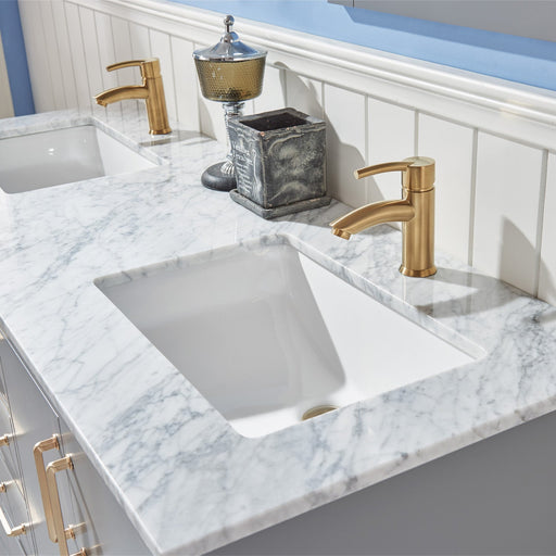 Altair Designs Sutton 60" Double Bathroom Vanity Set with Marble Countertop - 541060-WH-CA-NM - Backyard Provider