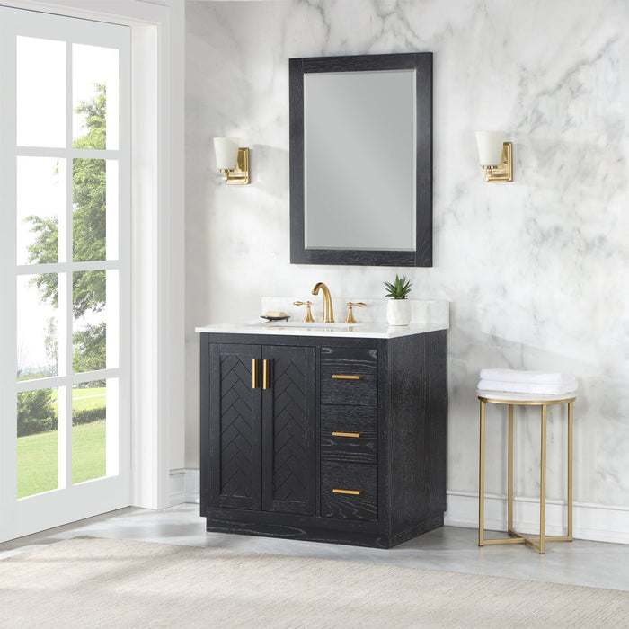 Altair Designs Gazsi 36" Single Bathroom Vanity Set with Grain White Composite Stone Countertop  -543036-BN-GW-NM - Backyard Provider