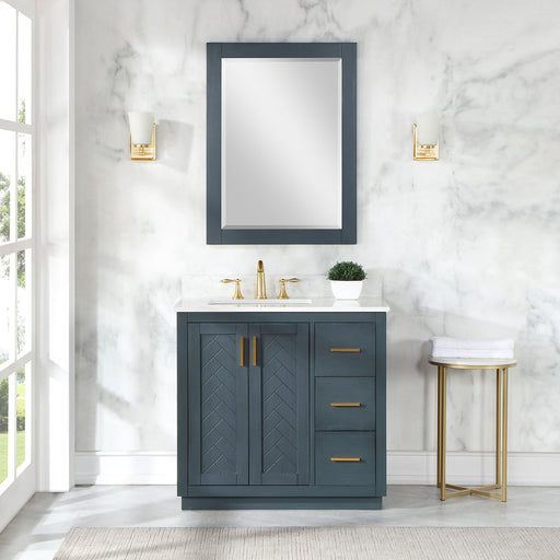 Altair Designs Gazsi 36" Single Bathroom Vanity Set with Grain White Composite Stone Countertop  -543036-BN-GW-NM - Backyard Provider