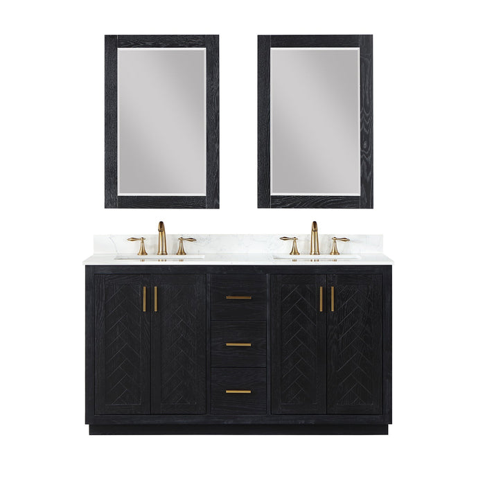 Altair Designs Gazsi 60" Double Bathroom Vanity Set with Grain White Composite Stone Countertop - 543060-BN-GW-NM - Backyard Provider