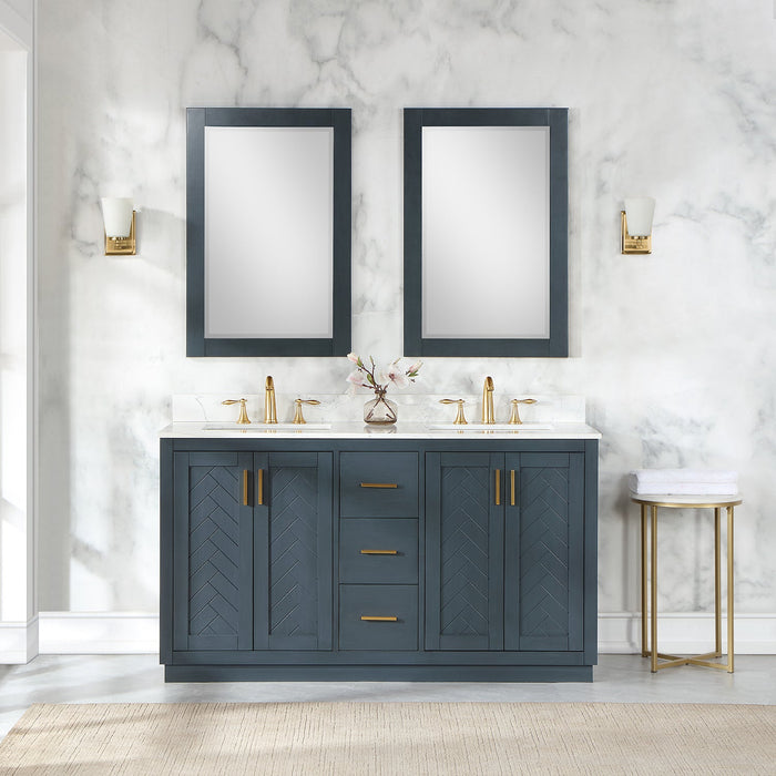 Altair Designs Gazsi 60" Double Bathroom Vanity Set with Grain White Composite Stone Countertop - 543060-BN-GW-NM - Backyard Provider