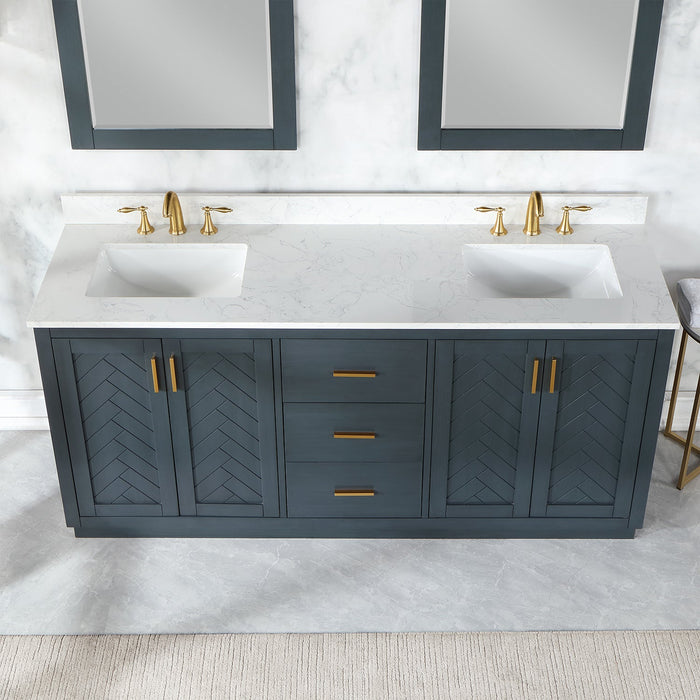 Altair Designs Gazsi 72" Double Bathroom Vanity Set with Grain White Composite Stone Countertop - 543072-BN-GW-NM - Backyard Provider